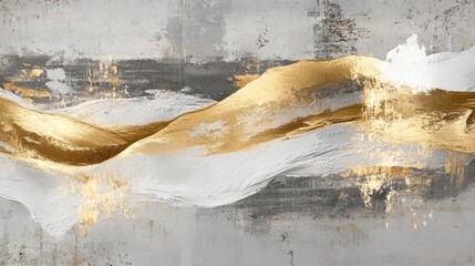 Poster - Abstract art with gold and white waves modern gallery digital artwork contemporary vibrant colors elegant design