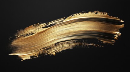Poster - Artistic action golden paint stroke on black canvas abstract artwork studio environment close-up view visual creativity
