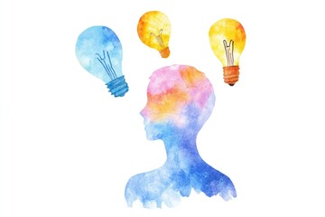 Poster - Portrait of a person with a light bulb shining above, ideal for use in illustrations and educational materials