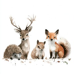 Aufkleber - Forest animals gathering in a serene woodland setting during a peaceful afternoon. Generative AI