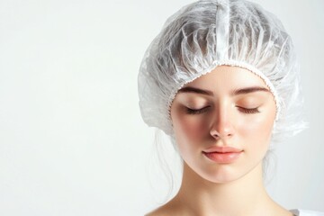 Poster - A woman wearing a white hat and with her eyes closed, possibly meditating or lost in thought