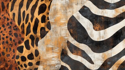 Poster - Dynamic animal patterns close-up view of leopard and zebra textures natural environment artistic representation