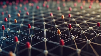 Poster - A collection of red and white pins arranged on a black background