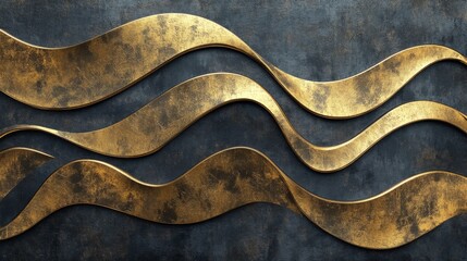 Poster - Waves of gold design modern interior decorative art urban setting close-up view luxurious aesthetic