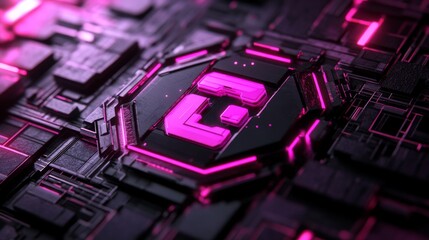 Fototapete - Futuristic digital circuit design virtual space graphic art high-tech environment close-up view neon aesthetics for innovation