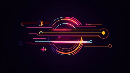 Poster - Dynamic digital art creation abstract neon circles virtual space graphic design futuristic environment close-up viewpoint