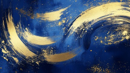 Poster - Dynamic gold and blue abstract artwork studio digital art contemporary close-up visual harmony
