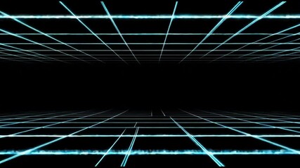 Aufkleber - Exploring a captivating futuristic grid landscape with glowing blue lines in a dark space. Generative AI