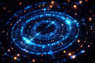 Poster - A stylized blue circle with glowing dots in the center, suitable for illustrations and design projects