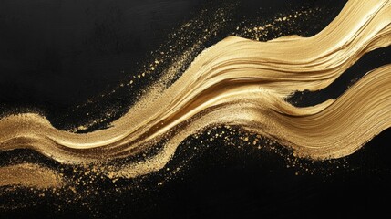 Poster - Dynamic gold paint stroke artwork abstract style visual art modern design close-up shot aesthetic appeal