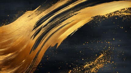 Poster - Dynamic golden brush strokes artwork abstract art gallery digital painting modern aesthetic close-up creative expression