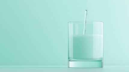 Wall Mural - Milk pouring into a glass on a mint background.