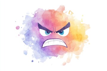 Poster - Angry face on watercolor background, illustration style
