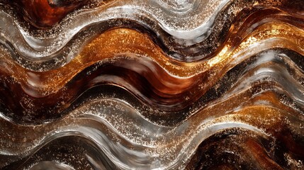 Wall Mural - swirling, glossy waves in rich gold, brown, and silver tones. a luxurious 3d liquid background perfe