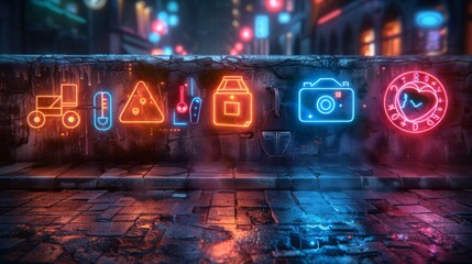 Poster - Create a series of neon activity symbols, including shimmering sightseeing