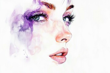 Poster - A beautiful watercolor painting of a woman's face, ideal for use in editorial or advertising content