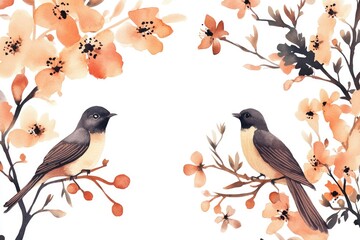 Poster - A pair of birds perched on a tree branch, natural habitat