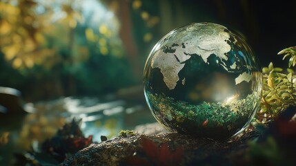 Poster - A glass globe perched on top of a rock, perfect for nature and adventure scenes