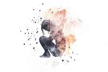 Aufkleber - a woman sits on a skateboard in a watercolor painting, with soft colors and gentle textures