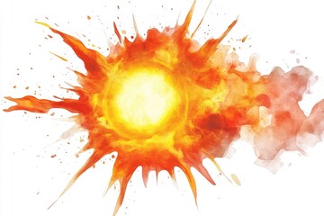 Poster - A vibrant display of fire with yellow and red hues set against a pure white background