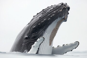 Poster - A humpback whale leaps out of the ocean, with sea spray and sunlight creating a dramatic scene
