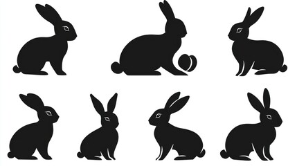 Poster - Silhouette images of rabbits against a white background, ideal for use in design projects or as a symbol