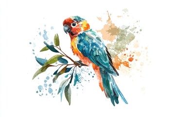 Naklejka na meble A watercolor painting of a colorful bird perched on a branch, with vibrant colors and delicate details