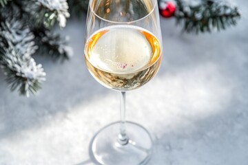 Poster - A glass of wine sits on top of a table, perfect for a dinner party or romantic evening