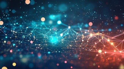 Aufkleber - Abstract network connection background with glowing particles and lines.