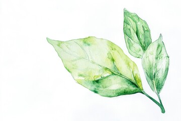 Wall Mural - A simple painting of two green leaves against a white background, ideal for use in designs and compositions