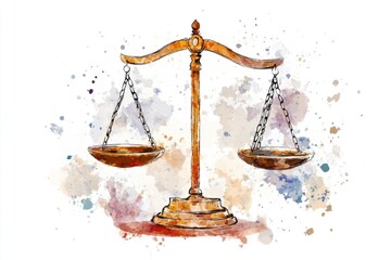 Poster - Watercolor illustration of a scale of justice symbolizing fairness and balance