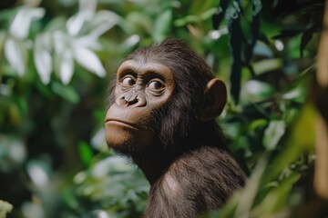 Poster - A close-up view of a monkey sitting in a tree