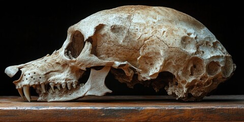 Poster - Close-up photo of a skull on a table, great for Halloween or horror-themed designs