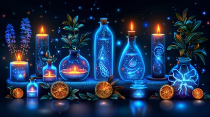 Poster - Design a collection of neon home relaxation symbols, including shining
