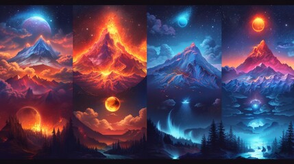 Poster - produce a neon set of weather disaster symbols, including shimmering