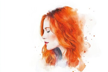 Poster - A watercolor painting of a woman with red hair