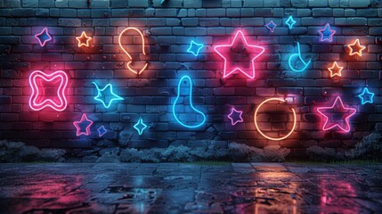 Poster - Devise a neon set of sports psychology symbols, including illuminated
