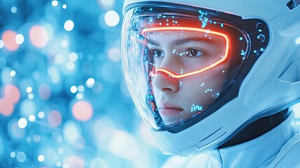Poster - Future Explorer Navigates a Mesmerizing World of Glowing Data and Digital Wonders