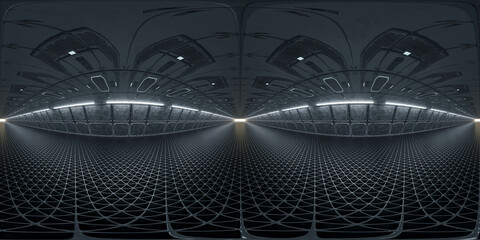 Poster - Futuristic Interior Space with Grid Floor 360 vr 3d render panorama