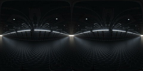 Poster - Futuristic Dark Interior Space with Grid Floor 360 vr 3d render panorama