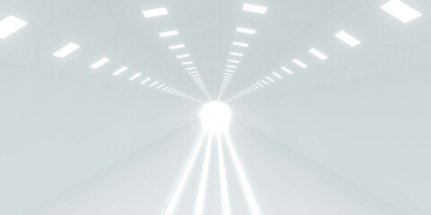 Poster - futuristic bright tunnel with glowing light 3d render wallpaper background