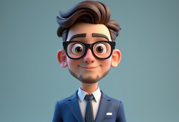 Poster - A cartoon man with glasses and a suit smiles at the camera.