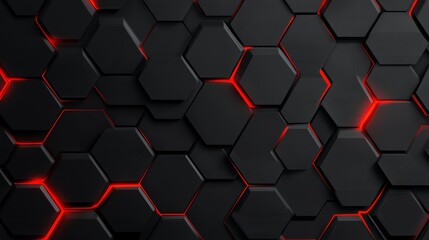 Leinwandbilder - Dark hexagon pattern with red neon light. Futuristic, tech, geometric design.