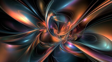 Poster - Abstract swirling metallic forms, dark fantasy background.