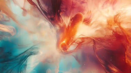 Poster - A vibrant abstract cosmic swirl in hues of orange, pink, and blue, evoking a sense of wonder and infinity.