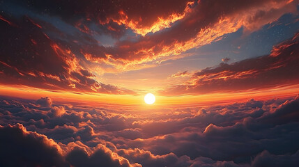 Wall Mural - anime concept sky sunset landscape background eclipse, ai
