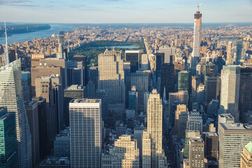 Poster - aerial view of skyscrapers in Manhattan downtown in New York city