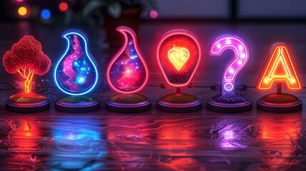 Poster - Develop a collection of neon computer innovation symbols, featuring illuminated