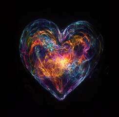 Poster - Vibrant Abstract Heart with Multicolored Light Streaks on a Dark Background