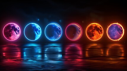 Poster - Devise a neon set of eclipse symbols --ar 16:9 --stylize